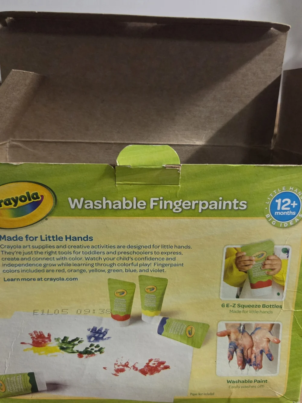 Crayola Washable Fingerpaints - Red, Orange, Yellow, Green, Blue, Purple